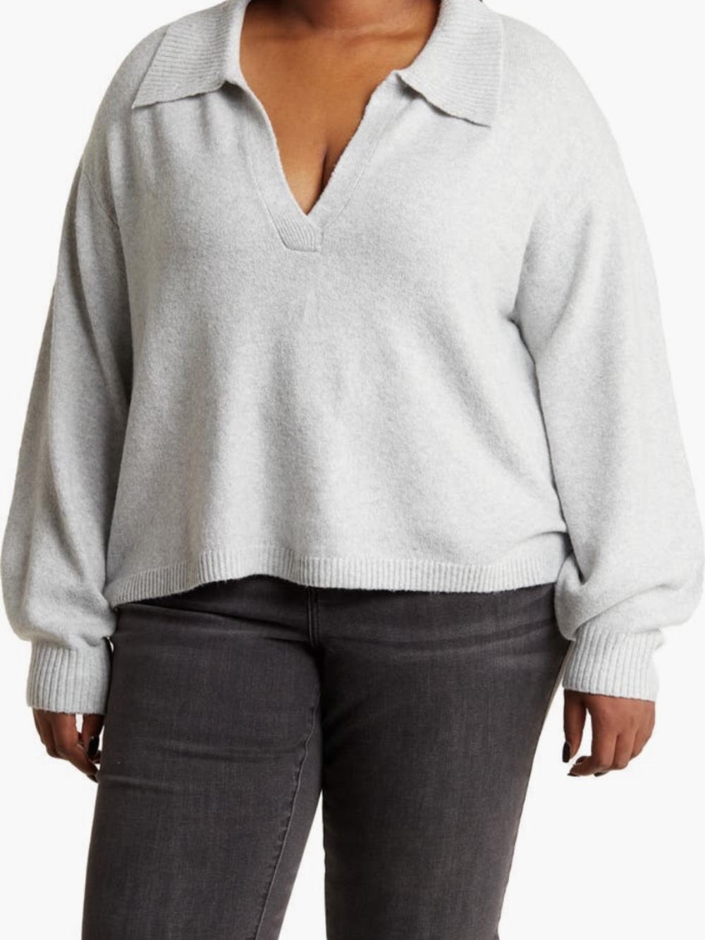 Cozy V-Neck Collared Sweater in Light Gray